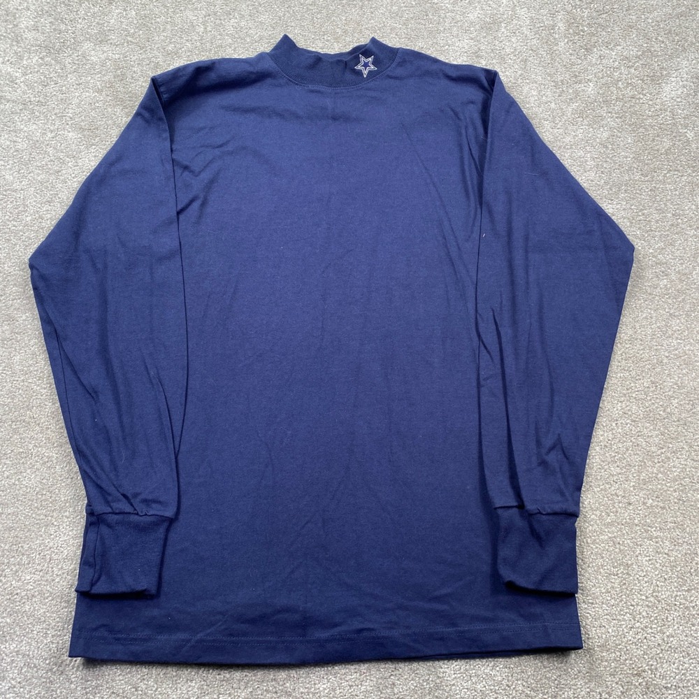 Dallas Cowboys Pro Player Mock Neck Shirt Mens M Navy Embroidered Long Sleeve